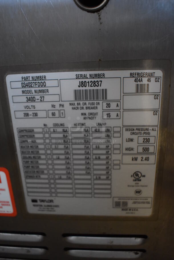 Taylor 340D-27 Stainless Steel Commercial Countertop Single Flavor Frozen Beverage Machine w/ Drink Mixer Attachment. 208-230 Volts, 1 Phase. 18x32x31 - Image 6 of 6