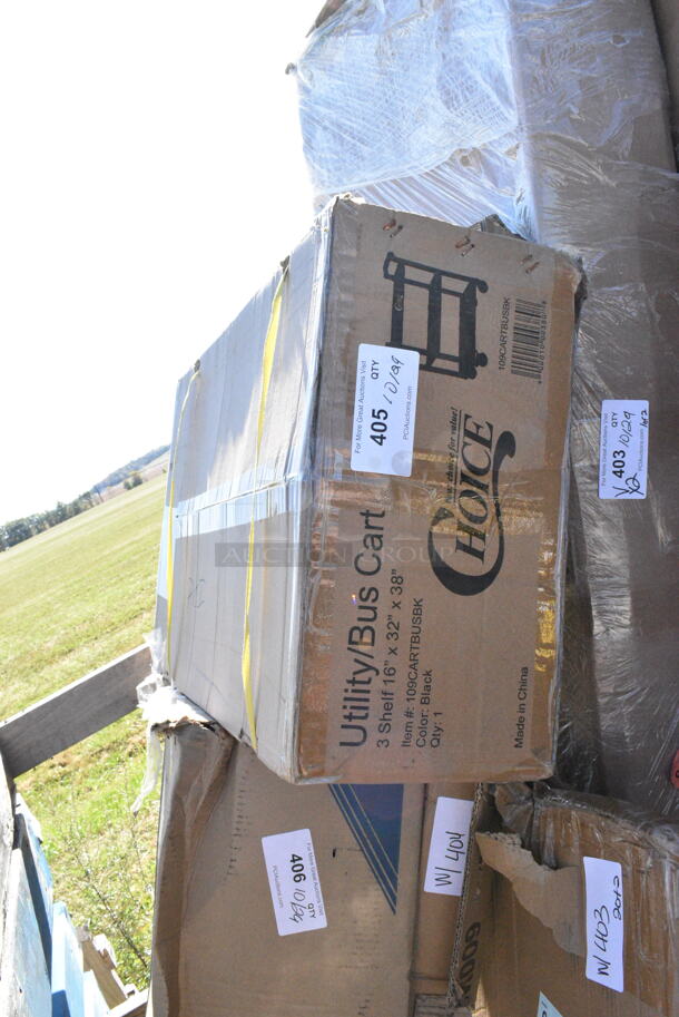 BRAND NEW SCRATCH AND DENT! 109CARTBUSBK Black Utility / Bussing Cart with Three Shelves - 32" x 16". May Be Missing Pieces.  - Image 2 of 3