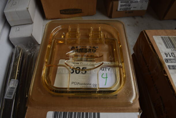 ALL ONE MONEY! Lot of 4 BRAND NEW IN BOX! Cambro Poly Amber Colored 1/6 Size Drop In Bin Lids