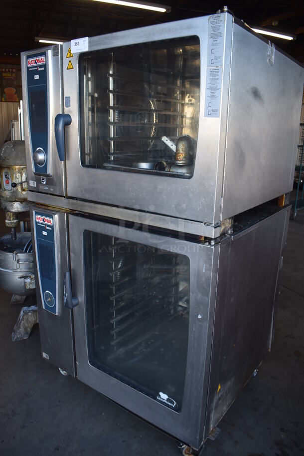 2 2015 Rational Stainless Steel Commercial Combitherm Self Cooking Center Convection Ovens on Commercial Casters. Top Model: SCC WE 62. Bottom Model: SCC WE 102. 480 Volts, 3 Phase. 42x41x73. 2 Times Your Bid!  - Image 3 of 11