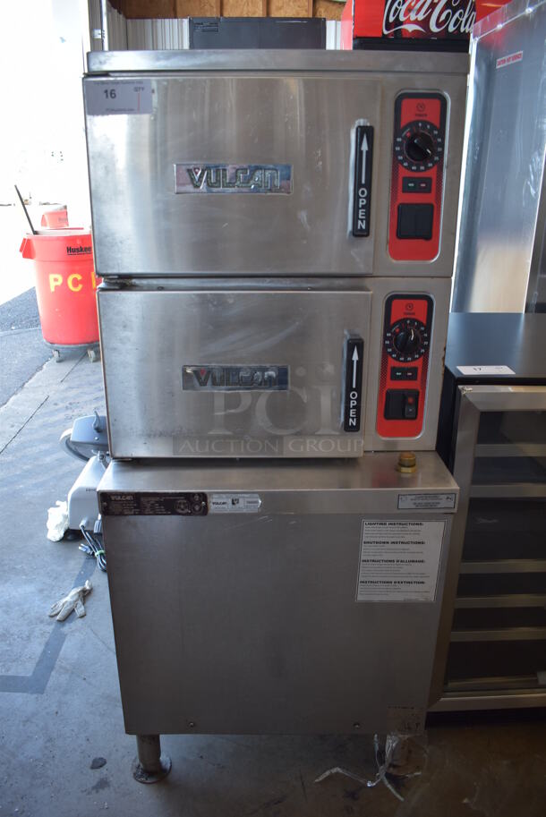 Vulcan C24GA10 Stainless Steel Commercial Floor Style Natural Gas Powered Double Deck Steam Cabinet. 125,000 BTU. 