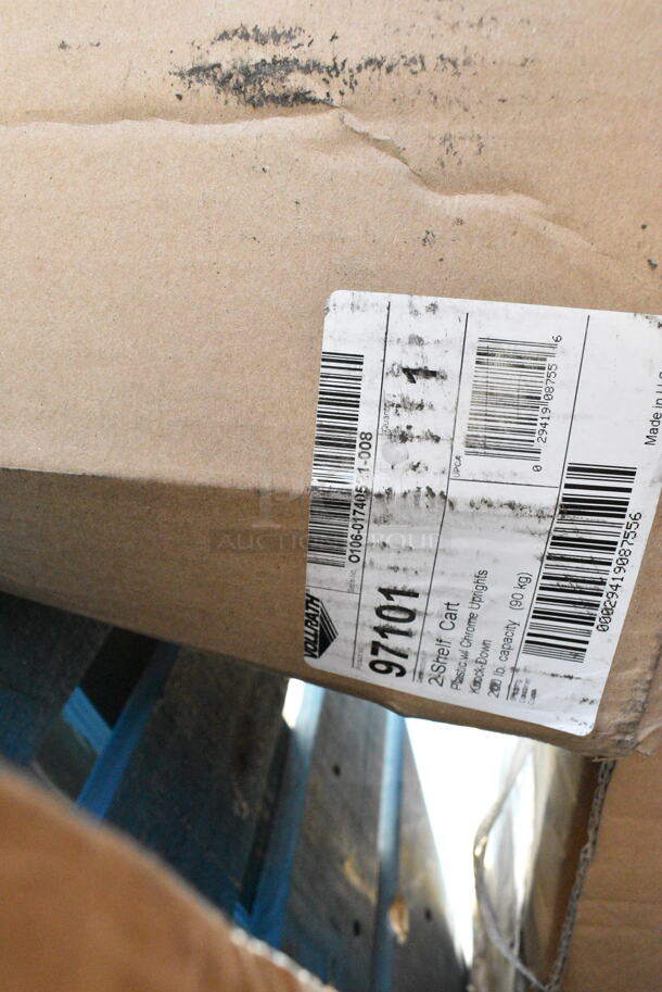 BRAND NEW SCRATCH AND DENT! Vollrath 97101 2 Shelf Utility Cart with Chrome Uprights - 200 lb. Capacity. May Be Missing Pieces.  - Image 3 of 3
