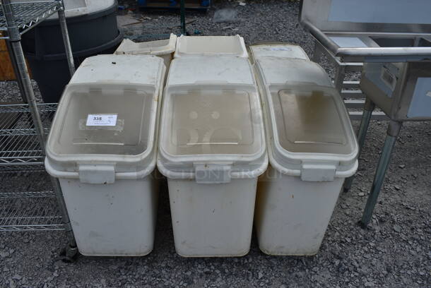 3 White Poly Ingredient Bins on Commercial Casters. 16x30x28. 3 Times Your Bid!
