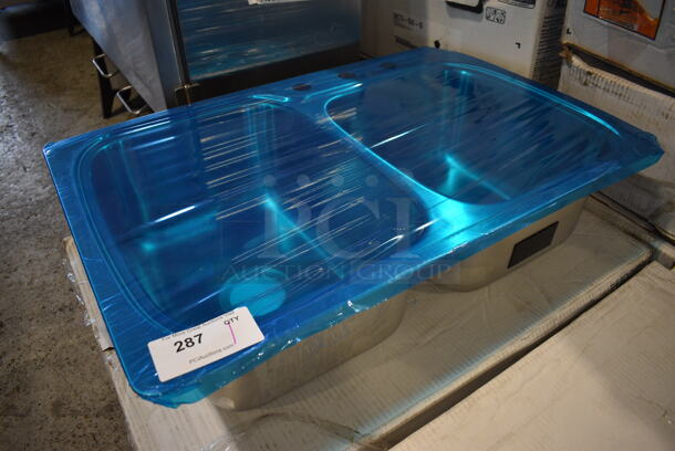 BRAND NEW! Kohler 75791-3-NA Stainless Steel Double Offset Drop In Sink. 33x22x9. Bays 14.5x18.5x9, 14.5x15.5x9 - Image 2 of 4