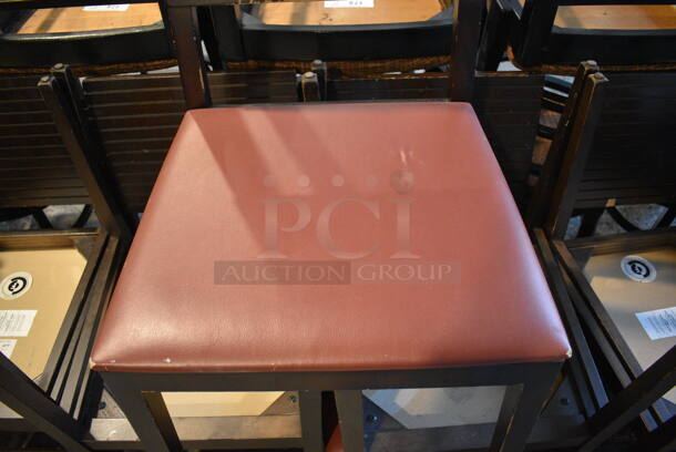 4 Wooden Dining Chairs w/ Brown/Red Seat Cushion. 18x18x35. 4 Times Your Bid! - Image 4 of 5