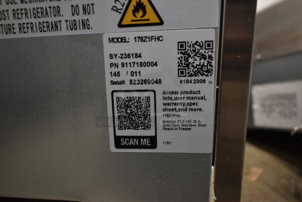 BRAND NEW SCRATCH AND DENT! 2023 Avantco 178Z1FHC Stainless Steel Commercial Single Door Reach In Freezer on Commercial Casters. Unit Is Locked. 115 Volts, 1 Phase. Tested and Working! - Image 7 of 9