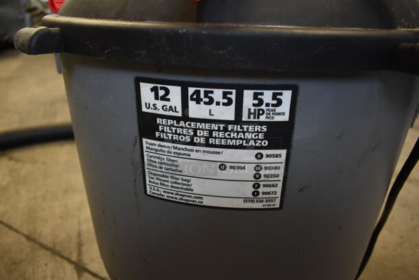 Shop Vac SC16-SQ550 Black Poly Wet Dry Vacuum Cleaner. 120 Volts, 1 Phase. Tested and Working! - Image 5 of 8