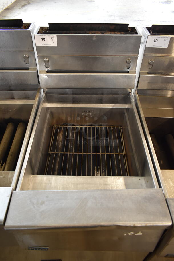 2015 Pitco Frialator SG18 Stainless Steel Commercial Floor Style Natural Gas Powered 75 Pound Capacity Deep Fat Fryer on Commercial Casters. 140,000 BTU. - Image 2 of 5