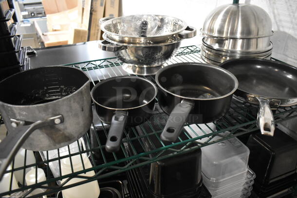 ALL ONE MONEY! Tier Lot of Various Items Including Poly Drop In Bins, Sauce Pans, Colander, Metal Bowls.  - Image 11 of 12