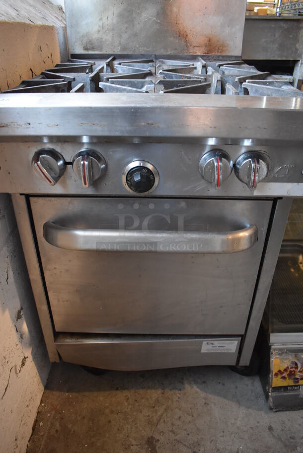 Stainless Steel Commercial Natural Gas Powered 4 Burner Range w/ Oven and Back Splash on Commercial Casters. 24x34x47 - Image 4 of 7