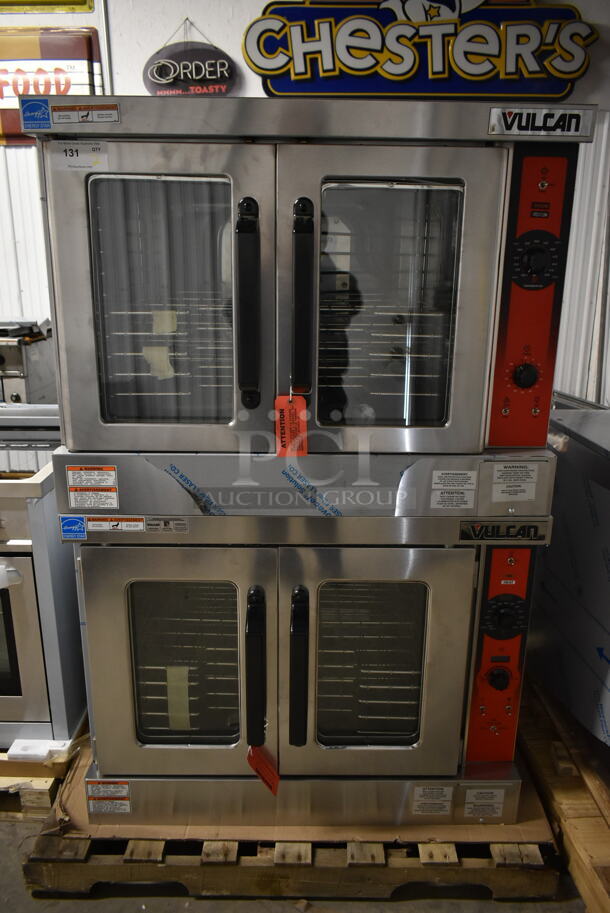 2 BRAND NEW SCRATCH AND DENT! Vulcan VC5ED Stainless Steel Commercial Electric Powered Full Size Convection Oven w/ View Through Doors, Metal Oven Racks and Thermostatic Controls. 240 Volts, 3/1 Phase. 2 Times Your Bid!