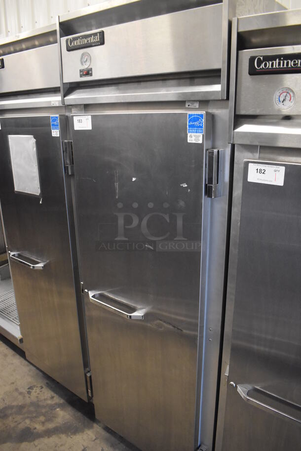 Continental 1FE ENERGY STAR Stainless Steel Commercial Single Door Reach In Freezer on Commercial Casters. 115 Volts, 1 Phase. 28.5x36x82.5. Tested and Working!