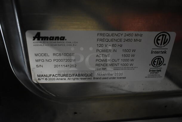 2020 Amana RCS10DSE Stainless Steel Commercial Countertop Microwave Oven. 120 Volts, 1 Phase.  - Image 6 of 7