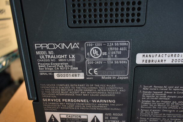 Proxima Ultralight LX Projector. 100-120/200-240 Volts, 1 Phase. - Image 7 of 7