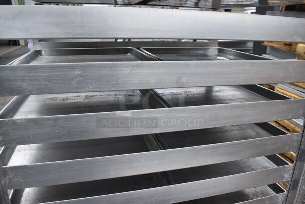 Metal Commercial Pan Transport Rack w/ 26 Full Size Metal Baking Pans on Commercial Casters. - Image 4 of 7