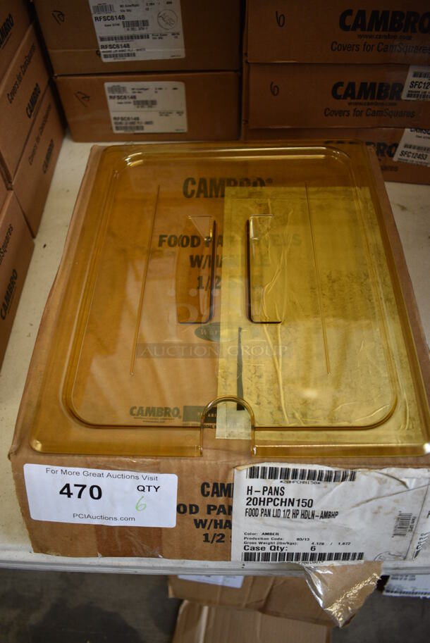 ALL ONE MONEY! Lot of 6 BRAND NEW IN BOX! Cambro Amber Colored Poly Notched Half Size Drop In Bin Lids