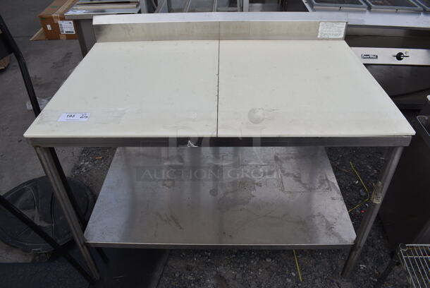 Stainless Steel Cutting Table w/ Full Length Cutting Boards, Backsplash and Stainless Undershelf - Image 1 of 3
