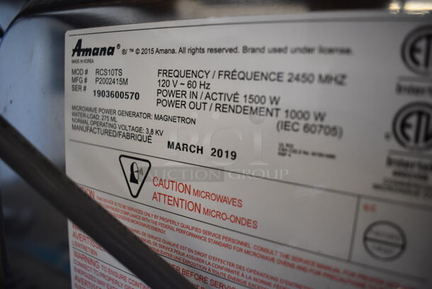 2019 Amana RCS10TS Stainless Steel Commercial Countertop Microwave Oven. 120 Volts, 1 Phase. 22x18x14 - Image 6 of 6