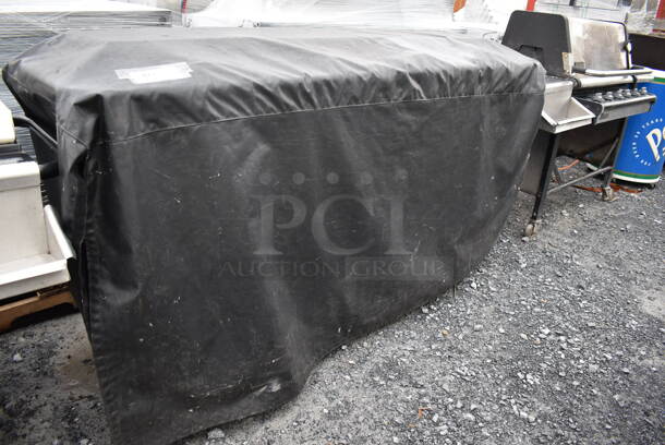 Metal Outdoor Propane Gas Powered 4 Burner Range on Commercial Casters. Comes w/ Cover. 79x23x42 - Image 2 of 12