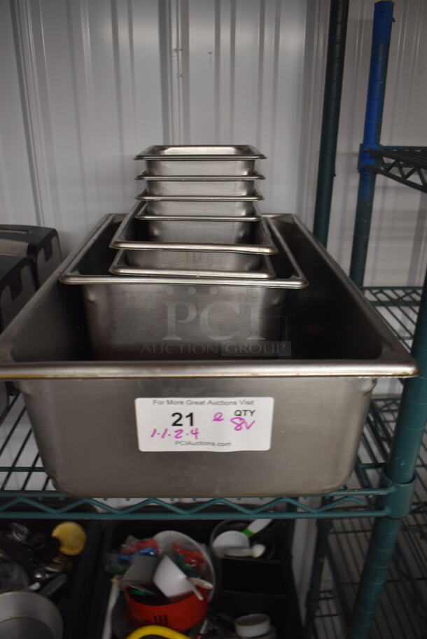 ALL ONE MONEY! Lot of 8 Various Stainless Steel Drop In Bins. Includes 1/6x6, 1/2x6