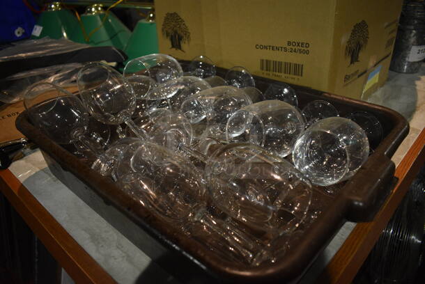 ALL ONE MONEY! Wine Glasses in Brown Poly Bus Bin. 3x3x8. (bar) - Image 2 of 4