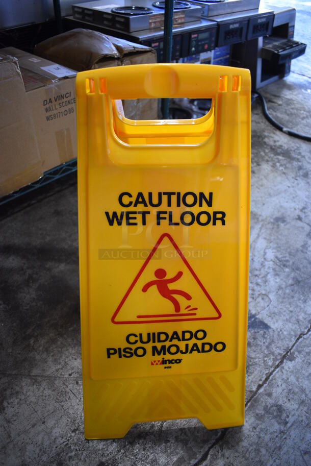 6 Winco Yellow Poly Wet Floor Caution Signs. 12x1.5x24.5. 6 Times Your Bid!