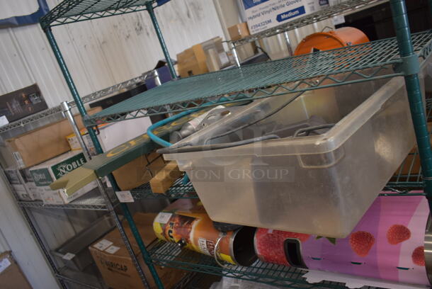 ALL ONE MONEY! Tier Lot of Various Items Including Poly Bin, Drip Tray, Legs, and Check In Sign