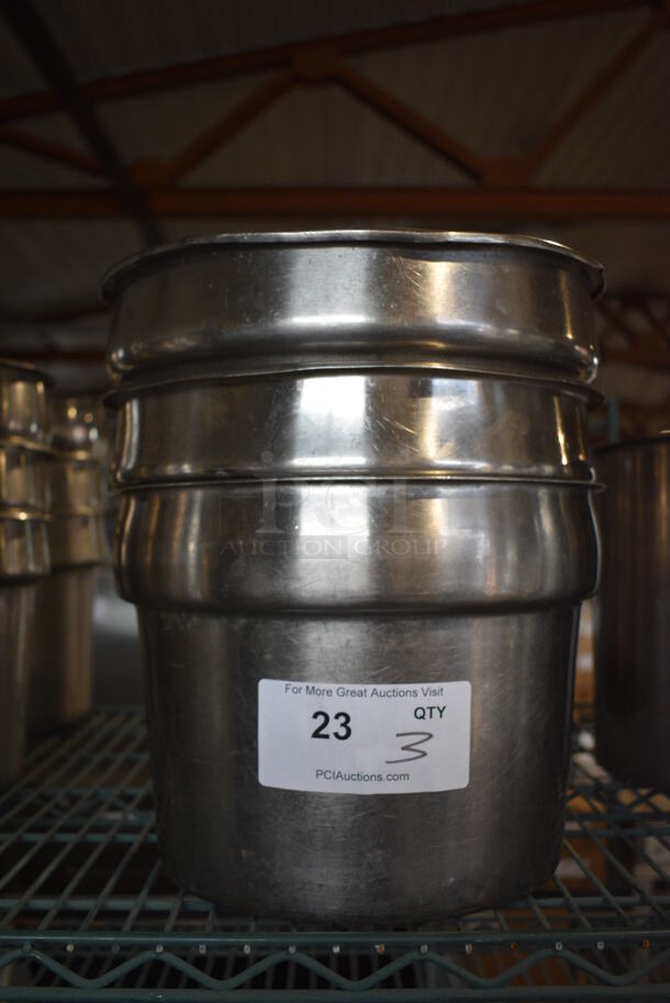 3 Stainless Steel Cylindrical Drop In Bins. 11x11x8.5. 3 Times Your Bid!