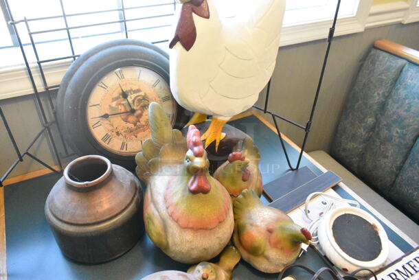 Wall Mount Table w/ Contents Including Vases, Clock and Decor. BUYER MUST REMOVE: Bring Tools and Manpower Needed To Remove This Item. (booth room)  - Image 5 of 11