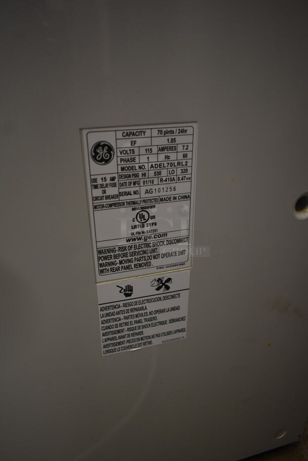 2016 General Electric GE ADEL70LRL2 Metal Portable 70 Pint Dehumidifier. 115 Volts, 1 Phase. Unit Was Working When Removed. - Image 4 of 4