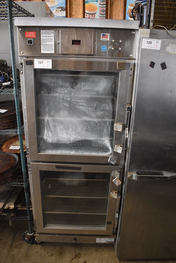 2012 Winston CVap Model HA4522ZE Stainless Steel Commercial 2 Half Size Door Reach In Warming Holding Rack on Commercial Casters. 120 Volts, 1 Phase. 27.5x33x73. Tested and Working!