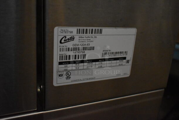 BRAND NEW SCRATCH AND DENT! Curtis GEM-120A-63 Stainless Steel Commercial Countertop Gemini Stainless Steel Analog Satellite Coffee Brewer w/ Hot Water Dispenser, Metal Brew Basket and Satellite Server. 120/220 Volts, 1 Phase.  - Image 6 of 6