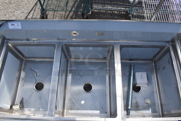BRAND NEW SCRATCH AND DENT! Regency 600S31824 Stainless Steel Commercial 3 Bay Sink. No Legs. Bays 18x24x14 - Image 4 of 5