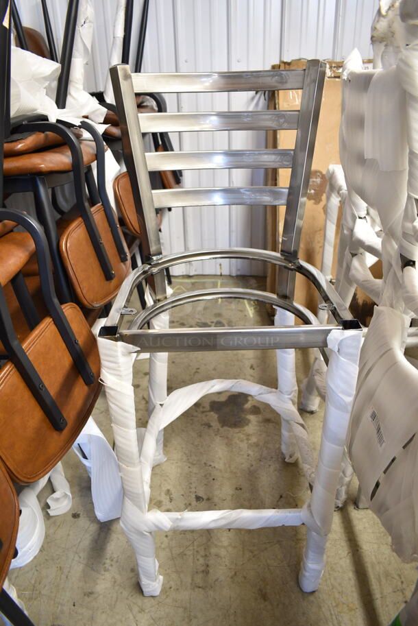 20 BRAND NEW SCRATCH AND DENT! Lancaster Table & Seating 164BMTLADCFR Chrome Finish Bar Height Chair Frame w/ Ladder Back. No Cushion. 20 Times Your Bid! - Image 3 of 6