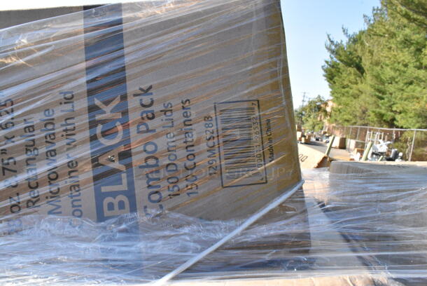 32 BRAND NEW Boxes Including 5013858 Lavex Hercules 55 Gallon 2 Mil 38" x 58" Low Density Heavy-Duty Black Can Liner / Trash Bag - 50/Case, 2 Box 347RPBD6WHSV Visions 6" White Plastic Plate with Silver Bands - 150/Case, 129MCR16B Choice 16 oz. Black 6 1/4" Round Microwavable Heavy Weight Container with Lid - 150/Case, 129MCS28B Choice 28 oz. Black Rectangular Microwavable Heavy Weight Container with Lid 8 3/4" x 6 1/4" x 1 3/4" - 150/Case, 612613245HD Choice Half Size Heavy-Duty Foil Steam Pan Deep 2 9/16" Depth - 100/Case, 500CC20PLA EcoChoice 20 oz. PLA Compostable Plastic Cold Cup - 600/Case, 395RP10CPF EcoChoice No PFAS Added 10" Natural Bagasse Blend 3 Compartment Plate - 500/Case, 24510PIZZAPAD Choice Single Face Corrugated Pizza Pad - 10" x 10" - 200/Case, 500MFT Lavex Natural Brown Kraft M-Fold (Multifold) Towel - 4000/Case, 394EN403L Noble Products Nitrile 3.5 Mil Thick Black All-Purpose Powder-Free Disposable Gloves - 1000/Case, 2 Box 433NHT109 Choice 1/6 Standard Size Beige "Thank You" Script Heavy-Duty Plastic T-Shirt Bag - 600/Case, 347RPBD10WHS Visions 10" White Plastic Plate with Silver Bands - 120/Case, 129MCR32W Choice 32 oz. White 7 1/4" Round Microwavable Heavy Weight Container with Lid - 150/Case, Dart 8J8 8 oz. White Customizable Foam Cup - 1000/Case. 32 Times Your Bid!  - Image 9 of 12