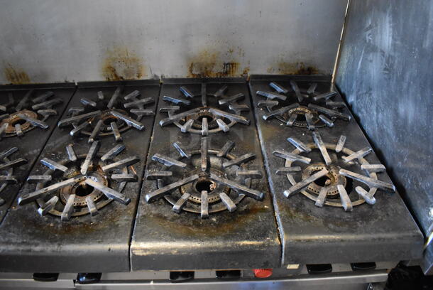 Vulcan Snorkel Stainless Steel Commercial Natural Gas Powered 10 Burner Range w/ 2 Convection Ovens, Over Shelf and Back Splash on Commercial Casters. 60x32x60 - Image 3 of 8