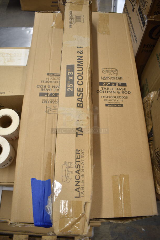 PALLET LOT of 33 BRAND NEW Boxes Including 20 Boxes 3492430TCB Lancaster Table & Seating 24" x 30" Laminated Rectangular Table Top Reversible Cherry / Black, 5 Boxes of 4 164TB2222 Lancaster Table & Seating 22" x 22" Cross Cast Iron Table Base Plate, 2 Box of 4 164TS1000 Lancaster Table & Seating 10" Cast Iron Table Base Spider, 2 Box of 10 164TCOLROD25 Lancaster Table & Seating 25 3/16" Standard Height Table Base Column and Rod. 33 Times Your Bid!  - Image 6 of 10