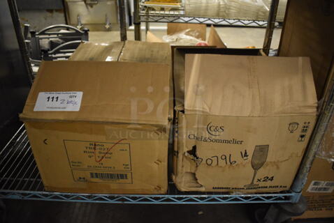 2 Boxes of BRAND NEW! Items; 18 Chef & Sommelier Wine Glasses and 16 Reno White Ceramic Plates. Includes 9x9x2, 2.5x2.5x9. 2 Times Your Bid!