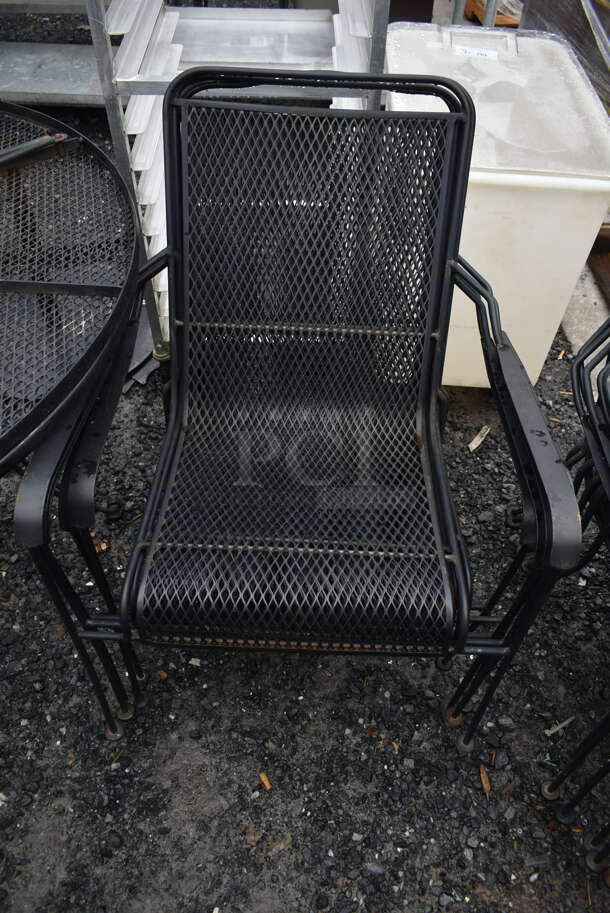 ALL ONE MONEY! Lot of 3 Black Metal Mesh Round Patio Tables w/ 10 Black Metal Mesh Patio Chairs. - Image 4 of 5