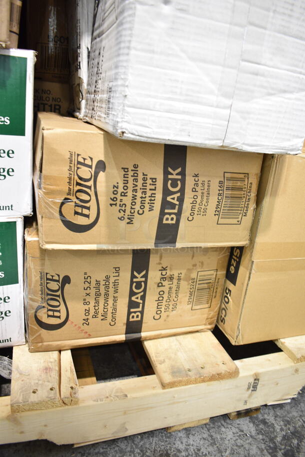 PALLET LOT of 35 BRAND NEW Boxes Including 127RD12BULK Choice 12 oz. Customizable Microwavable Translucent Round Deli Container - 500/Case, 2 Box 394365L Noble Products Powder-Free Disposable Clear Vinyl Gloves for Foodservice - Large - 1000/Case, 2 Box 612FFL1230 Choice Foil Steam Table Pan Lid - Full Size - 50/Case, 500CC20 Choice Clear PET Customizable Plastic Cold Cup - 20 oz. - 600/Case, 2 Box 129MCS24B Choice 24 oz. Black Rectangular Microwavable Heavy Weight Container with Lid 8" x 5 1/4" x 2" - 150/Case, 347SP10WH Visions Florence 10" Square White Plastic Plate - 120/Case, 394EN502M Noble Products Powder-Free Disposable Blue Exam Grade Nitrile 4 Mil Thick Textured Gloves - Medium - 1000/Case, 795PTOKFT2 Choice Kraft Microwavable Folded Paper #2 Take-Out Container 7 3/4" x 5 1/2" x 1 7/8" - 200/Case, 3 Box American Metalcraft BEV1220 Full Size Copper Rectangular Hammered Beverage Tub - 20 1/2" x 12 1/2" x 8", 500L1020W White Hot Paper Cup Travel Lid for 10-24 oz. Standard Cups and 8 oz. Squat Cups, 614501 La Rochere Long Drink Boudoir, 614401 La Rochere Glasses. 35 Times Your Bid! - Image 7 of 12