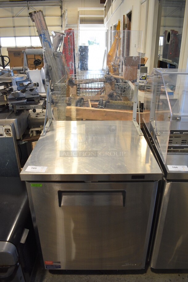 Turbo Air Model MUF-28-N-711S Stainless Steel Commercial Single Door Under Counter Freezer w/ Poly Clear Sneeze Guard. 115 Volts, 1 Phase. 27.5x30x63. Tested and Working!