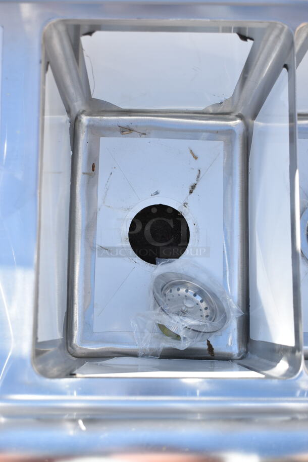 BRAND NEW SCRATCH AND DENT! Steelton 522CS11818N Stainless Steel Commercial  54" 18-Gauge Three Compartment Commercial Sink with 2 Drainboards - 10" x 14" x 12" Bowls. No Legs. - Image 7 of 9