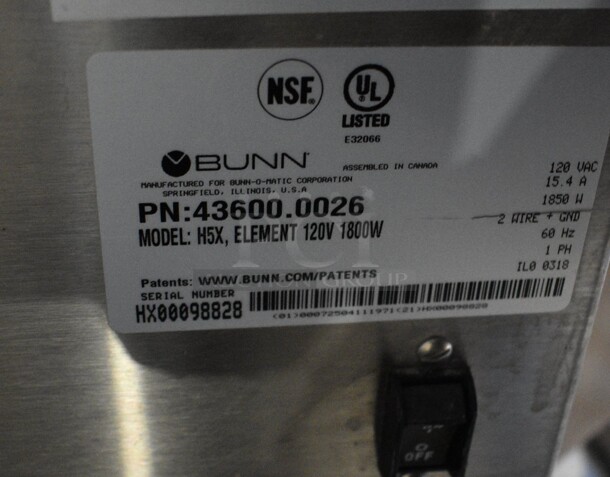 2018 Bunn Model H5X Stainless Steel Commercial Countertop Hot Water Heater and Dispenser. 120 Volts, 1 Phase. 7.5x16x28.5 - Image 4 of 5