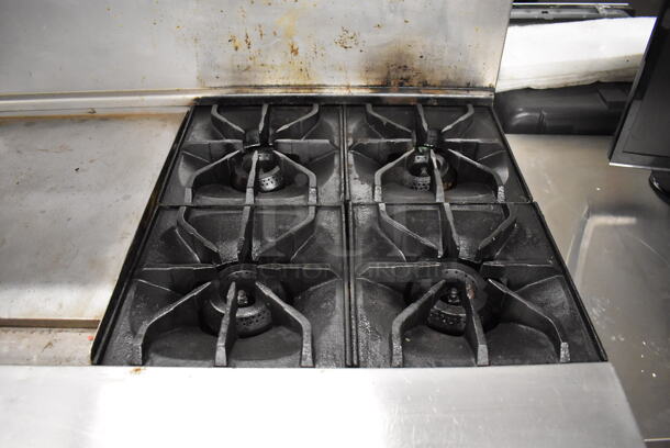 Imperial Stainless Steel Commercial Natural Gas Powered 4 Burner Range, Flat Top Griddle, Oven, Over Shelf and Back Splash on Commercial Casters. 60x31x57 - Image 4 of 7