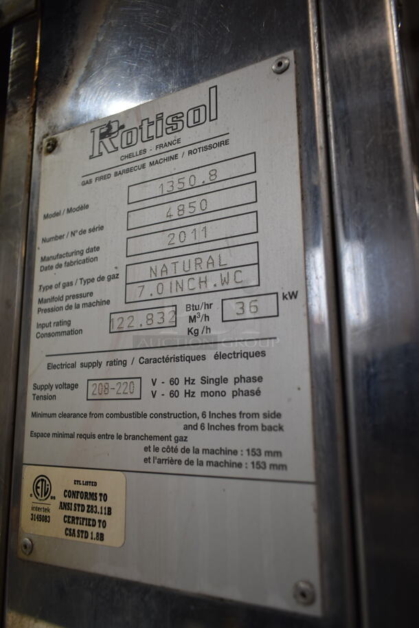 Rotisol 1350.8 Stainless Steel Commercial Floor Style Natural Gas Powered Rotisserie Oven on Commercial Casters.  - Image 8 of 8