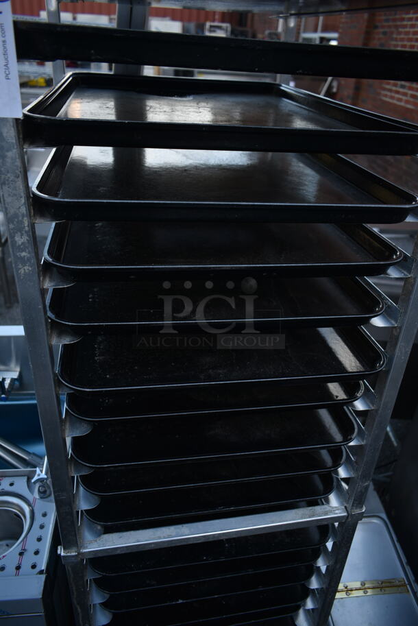 Metal Commercial Pan Transport Rack w/ 17 Black Trays on Commercial Casters. - Image 2 of 3