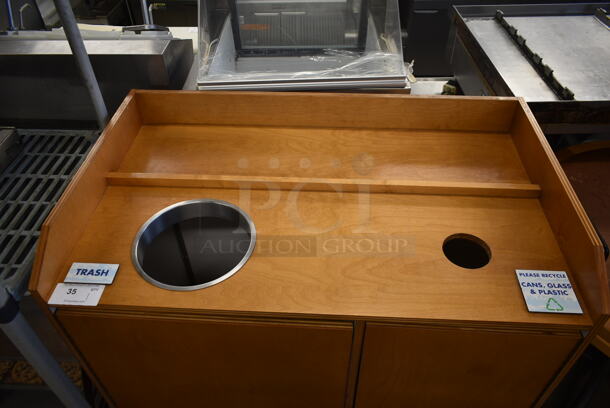 Wood Pattern Trash Can Shell w/ Trash Deposit Hole, Trash Can and 2 Doors. - Image 2 of 5