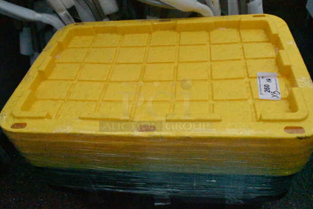 5 BRAND NEW SCRATCH AND DENT! Black Poly Bins w/ Yellow Lids. 5 Times Your Bid!  - Image 4 of 5