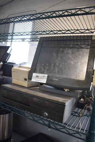 ALL ONE MONEY! Lot of Posiflex 15" POS Monitor w/ Epson M129B Receipt Printer and Metal Cash Drawer