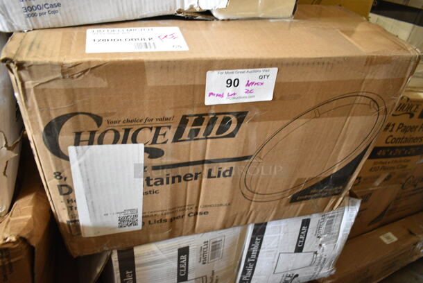 PALLET LOT of 26 BRAND NEW Boxes Including 375STM85BK GET STM-85-BK 8 1/2" Black Polypropylene Round Steamer Set - 12/Pack, 347TCL12 Choice 12 oz. Clear Disposable Plastic Tumbler - 500/Case, 127CH Choice 4 oz. Clear RPET Hinged Deli Container - 400/Case, 130HBKCUTFW Visions Individually Wrapped Black Heavy Weight Plastic Fork - 1000/Case, 999SP10BK Visions Florence 10" Square Black Plastic Plate, 50012W Choice 12 oz. White Poly Paper Hot Cup - 1000/Case, 128HDLDBULK ChoiceHD Microwavable Translucent Plastic Deli Container Lid - 480/Case, 129MCR50B Choice 48 oz. Black Round Microwavable Heavy Weight Container with Lid 9" - 150/Case, 95TO953WHTU Choice 9" x 5" x 3" White Take Out Lunch Box / Chicken Box with Tuck Top - 250/Case. 26 Times Your Bid!  - Image 11 of 12